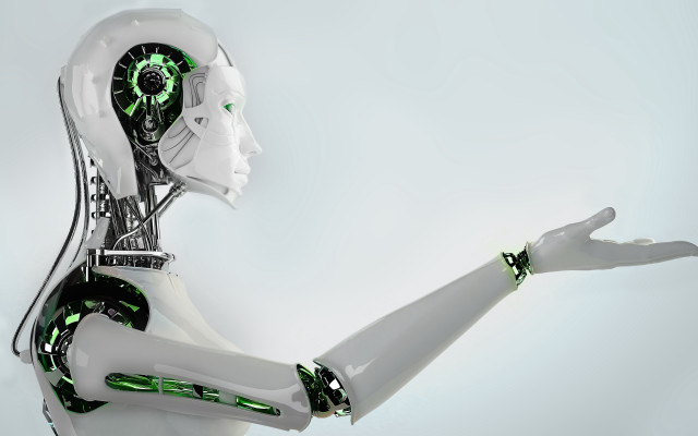 White robot green accents holding free wallpaper - medium preview image