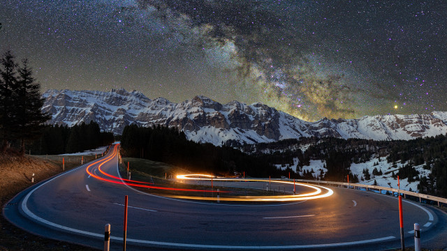 Mountain night sky stars light free wallpaper - medium preview image