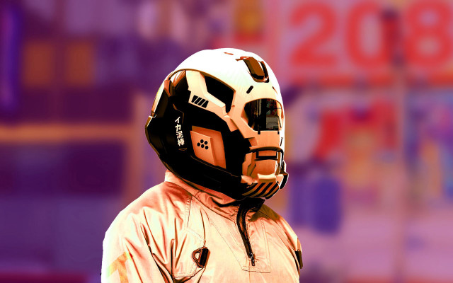 Cyberpunk helmet jacket signs numbers free wallpaper - medium preview image