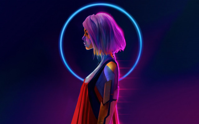 Woman red cape neon circle free wallpaper - medium preview image