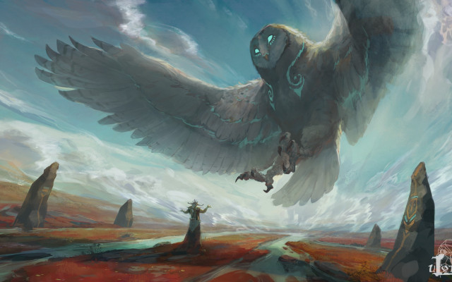 Large bird flying over lush free wallpaper - medium preview image