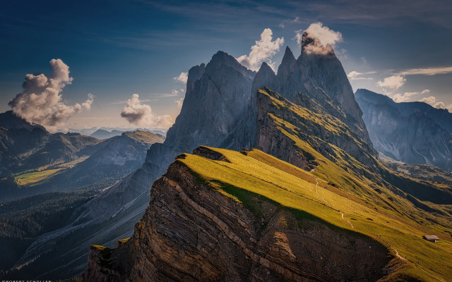 Mountain range grassy field clouds free wallpaper - medium preview image