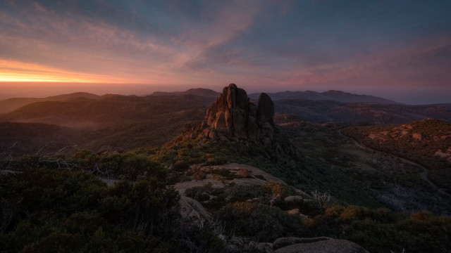 Mountain sunset clouds rocks lake free wallpaper - medium preview image