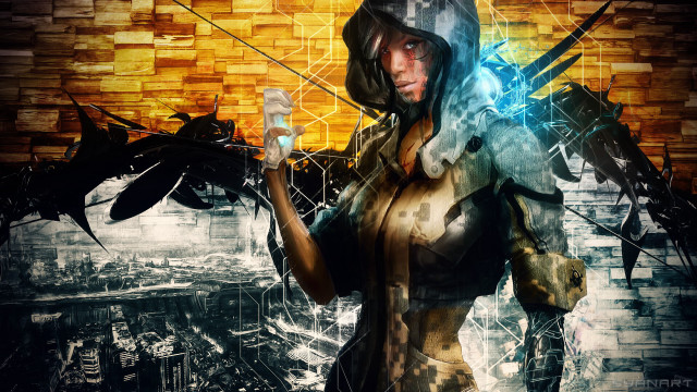 Woman dragon cyberpunk dystopian urban free wallpaper - medium preview image