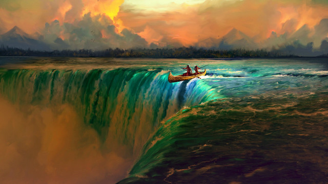 Man in boat ocean waves free wallpaper - medium preview image
