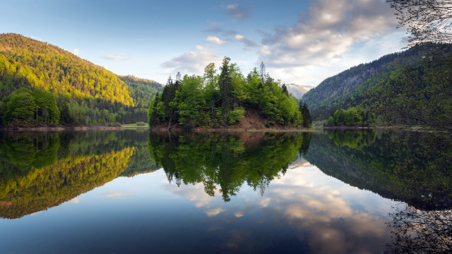 Lake mountains trees reflection clouds #2 free wallpaper - medium preview image