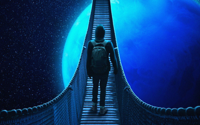 Bridge man blueplanet stars magicrealism free wallpaper - medium preview image