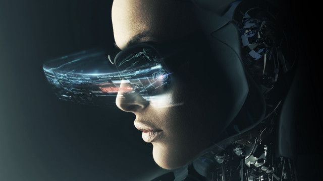 Woman futuristic glasses helmet glowing free wallpaper - medium preview image