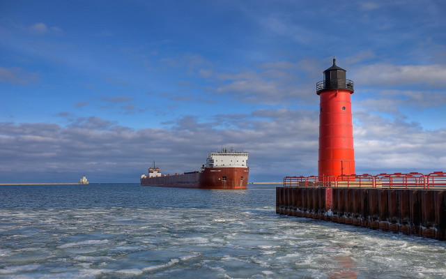 Large boat lighthouse ship sky free wallpaper - medium preview image