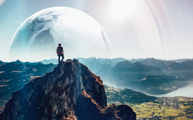 Mountain sky planets night matte free wallpaper - medium preview image