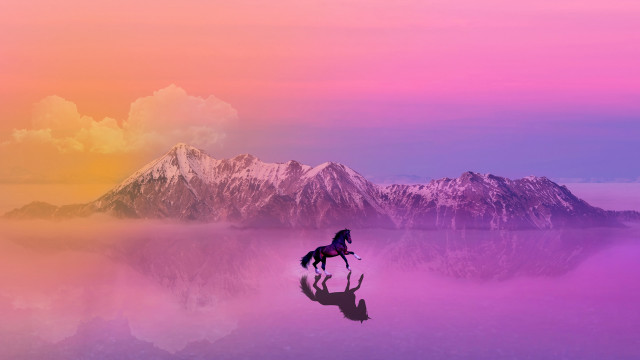 Horse water mountain sky fantasy free wallpaper - medium preview image