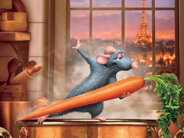 Mouse holding carrot kitchen eiffel free wallpaper - medium preview image