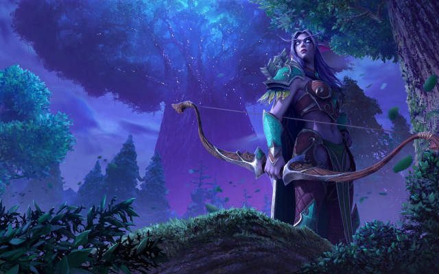 Fantasy archer forest night moon free wallpaper - medium preview image