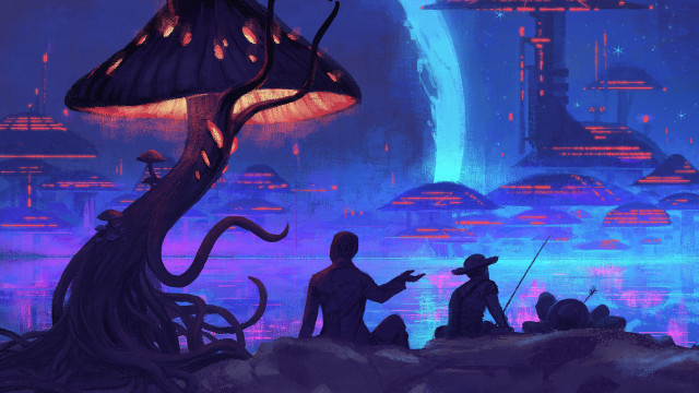 Man woman rock mushroom lamp free wallpaper - medium preview image