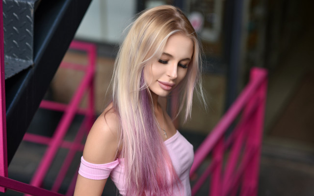 Blonde woman pink rails neo free wallpaper - medium preview image