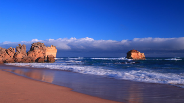 Beach waves rocks clouds blue free wallpaper - medium preview image
