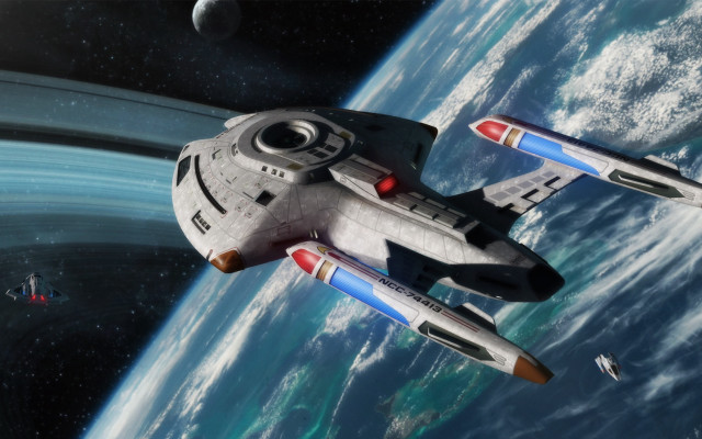 Space ship over planet with free wallpaper - medium preview image