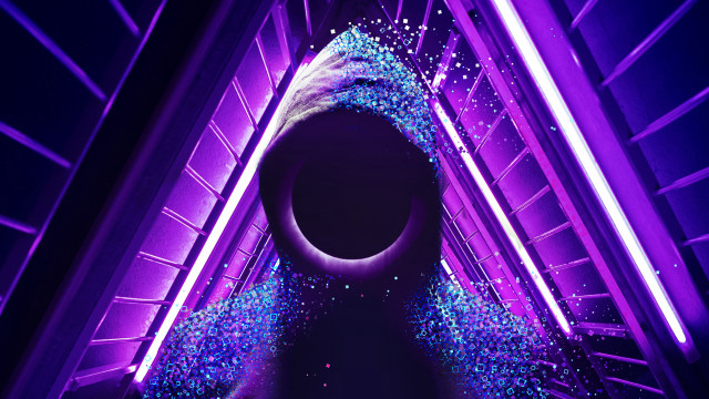 Cyberpunk pipe tunnel aurora city free wallpaper - medium preview image