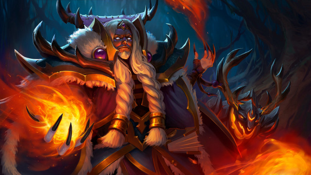 Demon horns fireball flaming sword free wallpaper - medium preview image