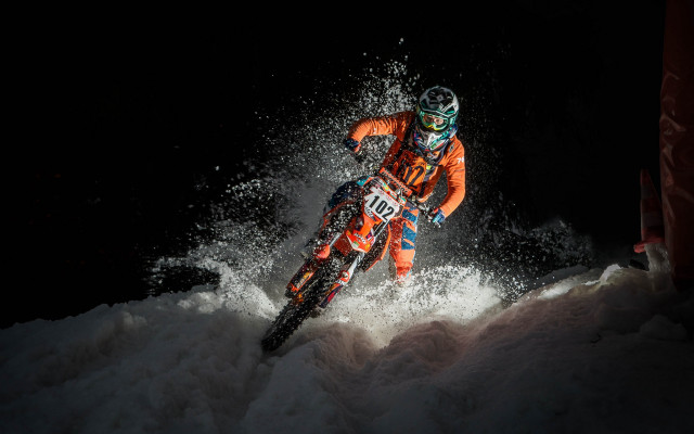 Dirtbike snow night astronaut aurora free wallpaper - medium preview image