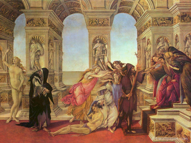 Group people room statues paintings free wallpaper - medium preview image