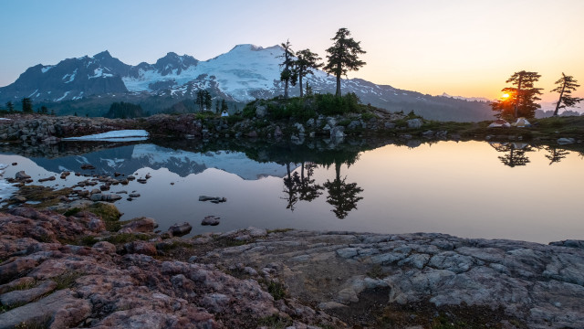 Mountain lake forest sunset reflection #2 free wallpaper - medium preview image