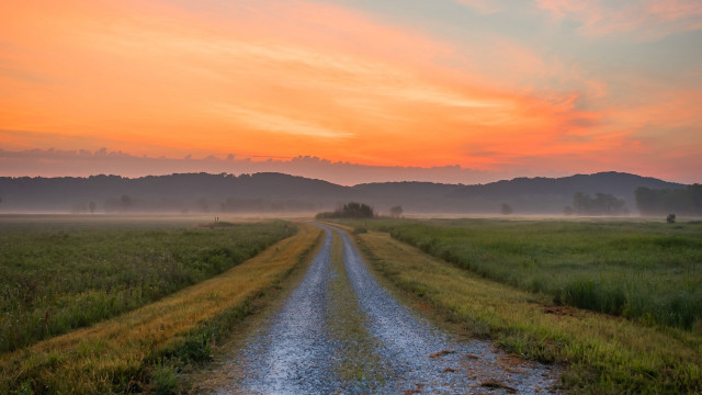 Dirt road sunset field hill free wallpaper - medium preview image