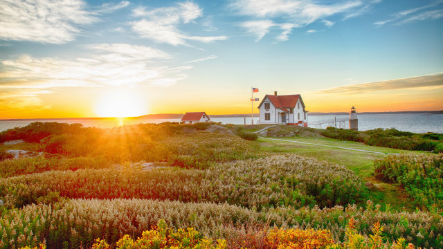 House hill sunset water landscape free wallpaper - medium preview image