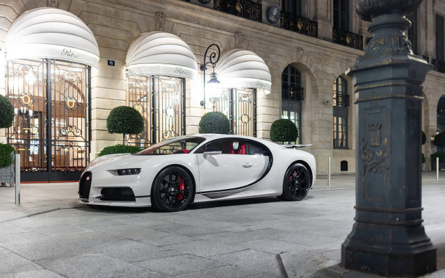 White bugatti night building clock free wallpaper - medium preview image