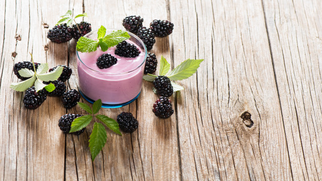 Yogurt berries mint wooden table free wallpaper - medium preview image