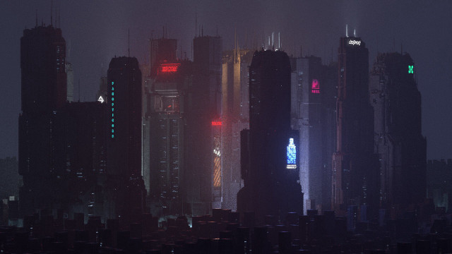 Cyberpunk cityscape night neon starry free wallpaper - medium preview image