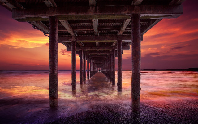 Pier sunset cloudy sky matte free wallpaper - medium preview image