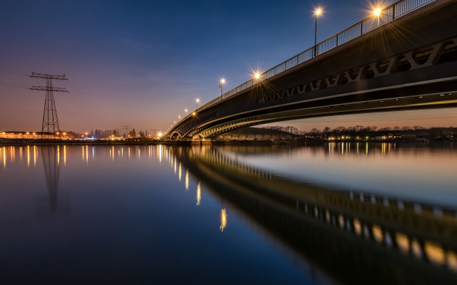 Bridge water night lights bokeh free wallpaper - medium preview image