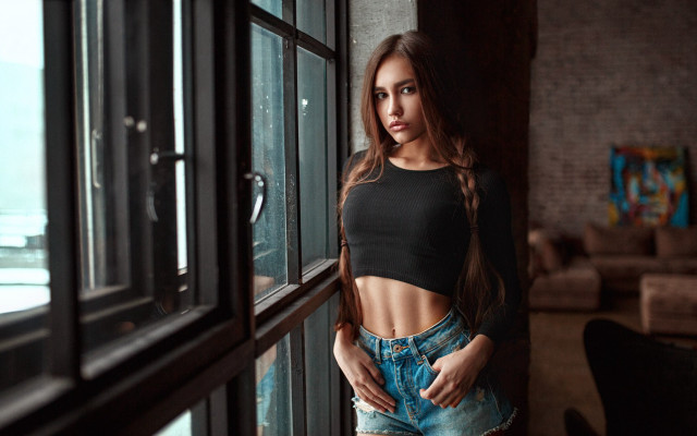 Woman window serious arabesque polaroid free wallpaper - medium preview image