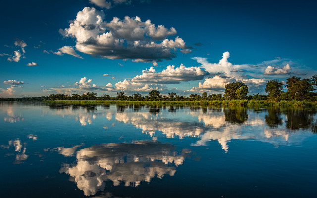Lake clouds trees reflections sky free wallpaper - medium preview image