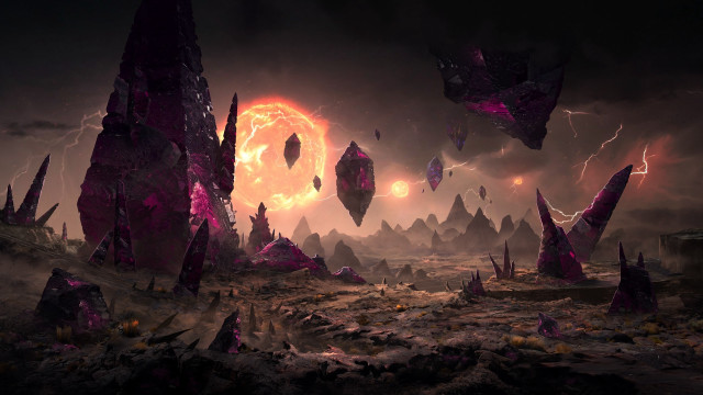 Futuristic landscape lightning mountains floating free wallpaper - medium preview image