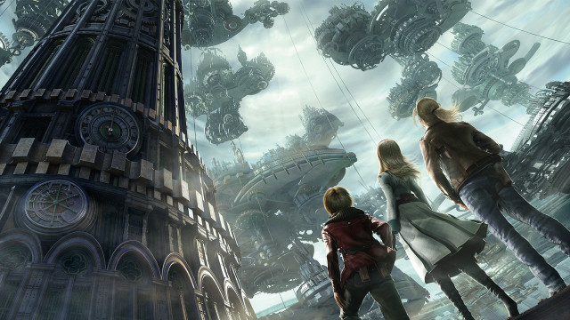 People clock tower futuristic city free wallpaper - medium preview image