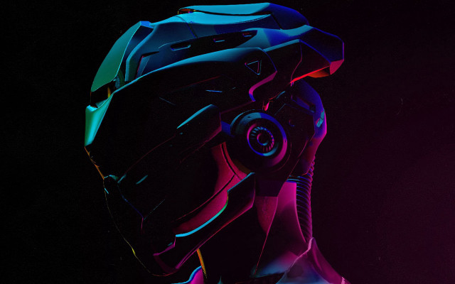 Futuristic cyberpunk helmeted pilot glowing free wallpaper - medium preview image