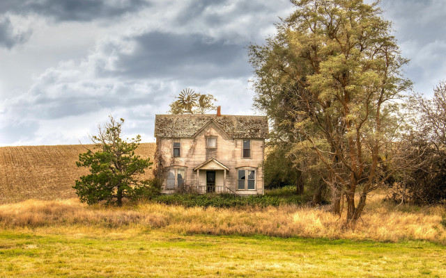 House tree field cloudy sky free wallpaper - medium preview image