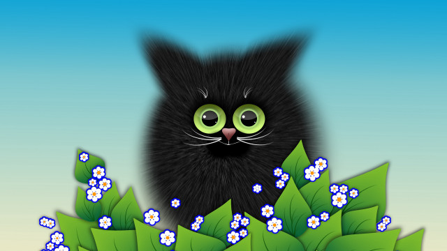 Black cat green eyes flower #2 free wallpaper - medium preview image