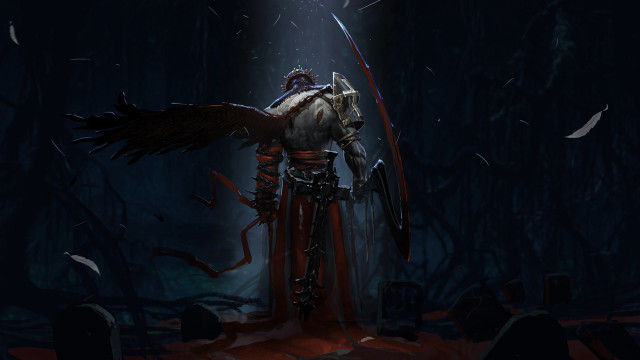 Dark forest man sword bird free wallpaper - medium preview image