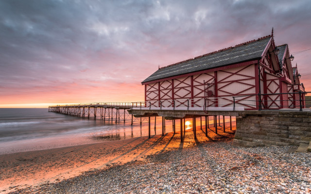 Red beach building sunset pier free wallpaper - medium preview image