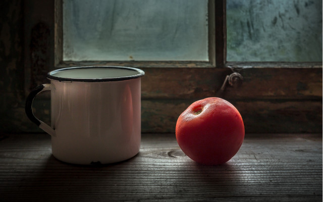 Red apple white cup table free wallpaper - medium preview image