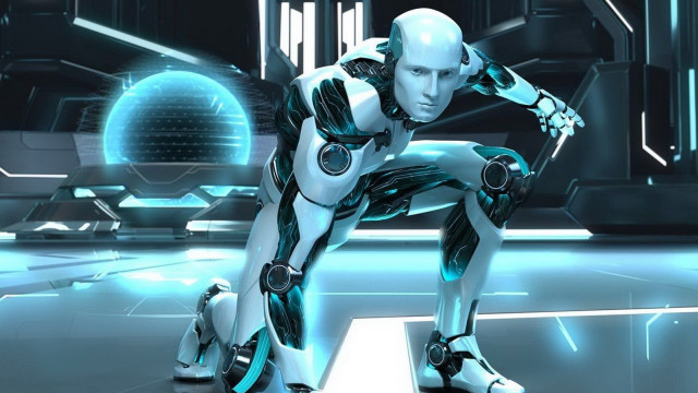 Robot futuristic setting blue light free wallpaper - medium preview image