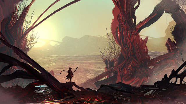 Forest sunset sword holder skeleton free wallpaper - medium preview image