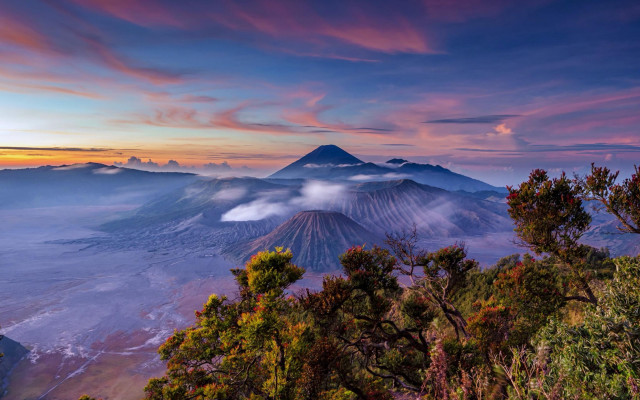 Mountain peak trees clouds sunset free wallpaper - medium preview image