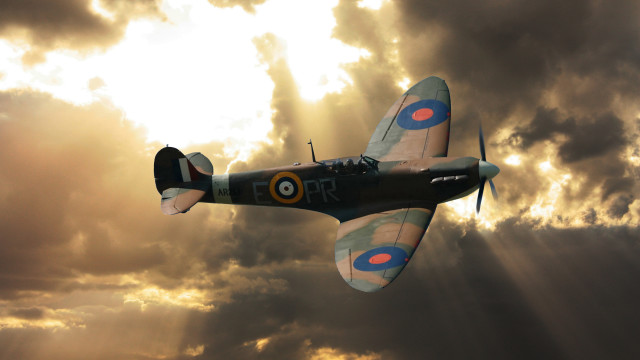 Airplane clouds sunset sunbeams dieselpunk free wallpaper - medium preview image