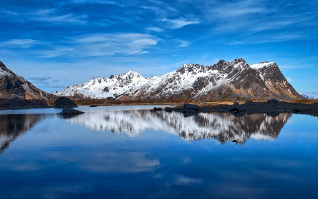 Mountain lake snowy horizon beach free wallpaper - medium preview image