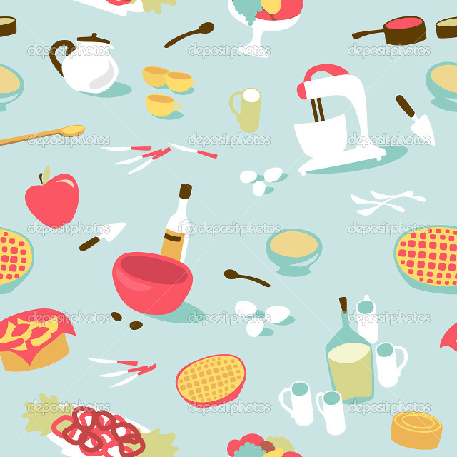 Kitchen items pattern blue background free wallpaper - medium preview image