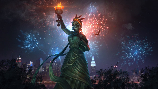Liberty candle fireworks cityscape night free wallpaper - medium preview image